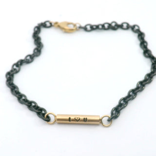 3.8mm Stainless Steel Black Chain I Heart U Round Bar Bracelet