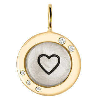 Silver & Gold Simple Heart Wide Frame Round Charm