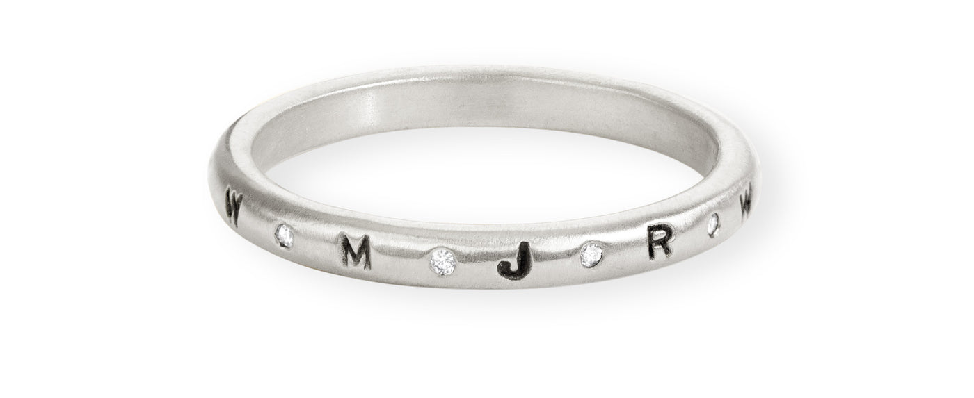 2.5mm Silver Initials Scroll Ring