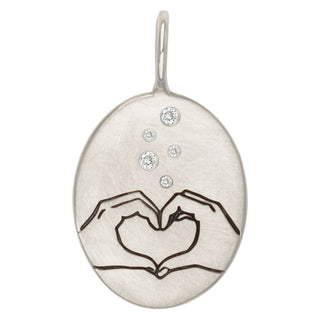 Silver Heart Hands Oval Charm