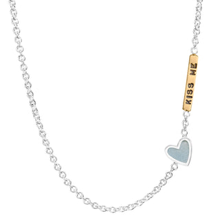 2mm Silver Kiss Me Enamel Heart Chain