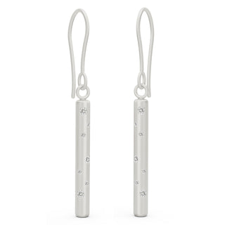 Silver Diamond Round Bar Earrings