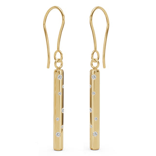 Gold Diamond Round Bar Earrings