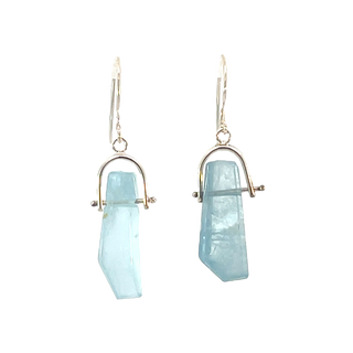 Silver Aquamarine Swinger Stone Earrings