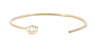 Yellow Gold Round Cuff with an Enamel Lotus