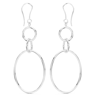 Large Silver Round & Oval Drop Earrings