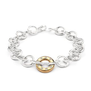 Silver & Gold Handmade Circle Chain High Polished Diamond Bracelet