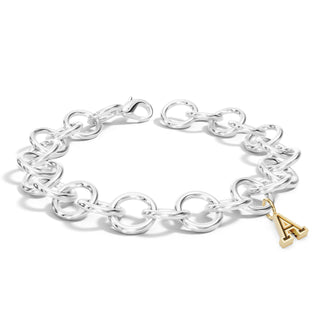 Silver & Gold Handmade Circle Chain Serif Initial Bracelet