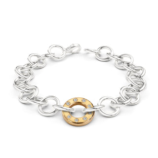 Silver & Gold Handmade Circle Chain Diamond Bracelet