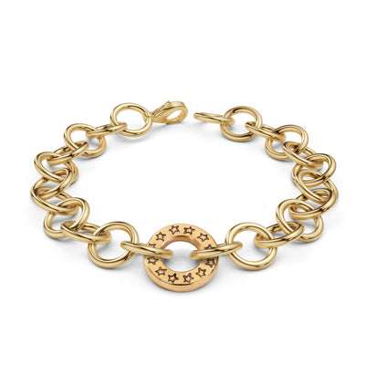 Gold Handmade Circle Chain Hearts & Stars Bracelet