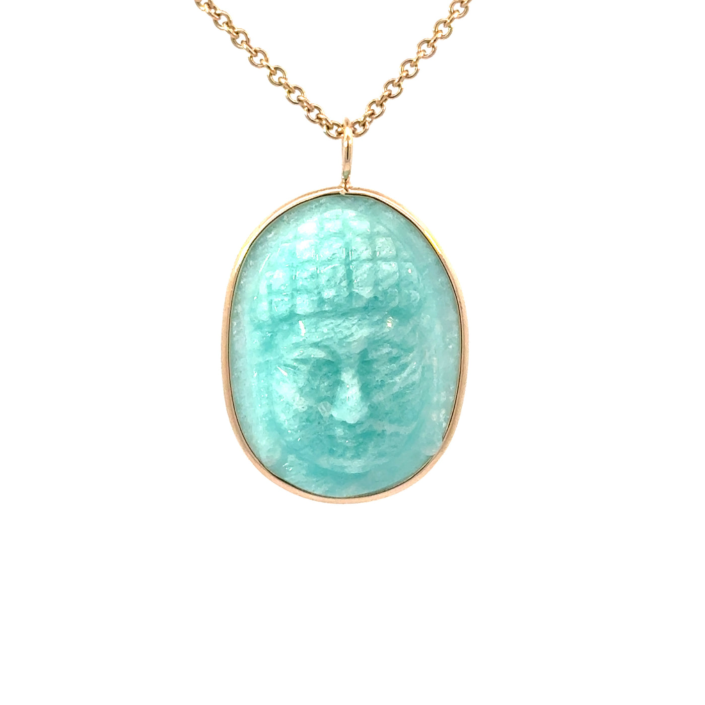 29.29ct Carved Buddha Amazonite Elizabeth Stone