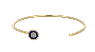 Yellow Gold Round Cuff with an Enamel Evil Eye