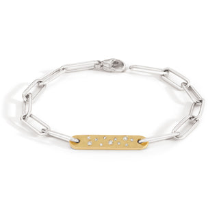 5.2mm Silver & Gold Diamond Flat Bar Bracelet