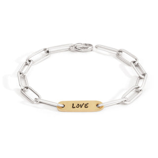 5.2mm Silver & Gold Love Flat Bar Bracelet