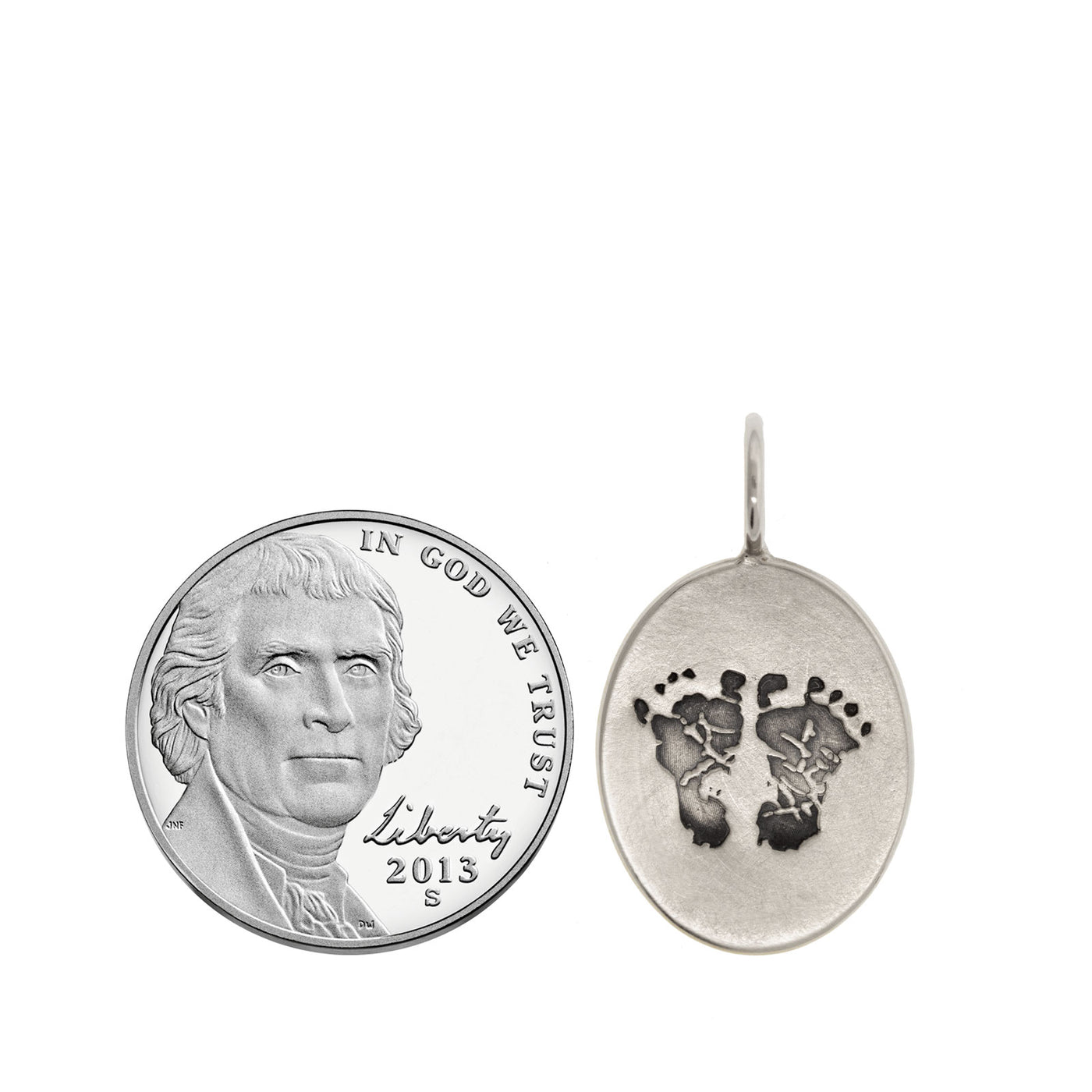 Silver Baby's Footprints Oval Charm