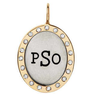 Monogram oval charm with diamonds