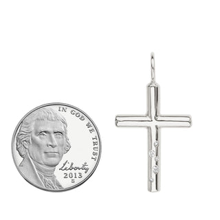 Silver High Polished Diamond Cross Charm