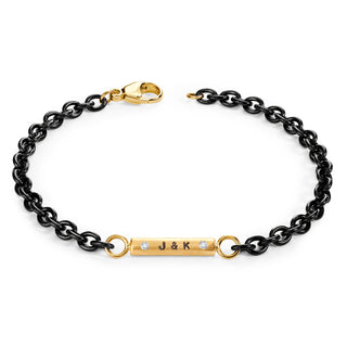 3.8mm Stainless Steel Black Chain Initials & Date Round Bar Bracelet