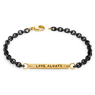 3.8mm Stainless Steel Black Chain Love Always Round Bar Bracelet