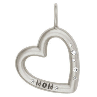 Silver Brushed Mom Open Heart Charm