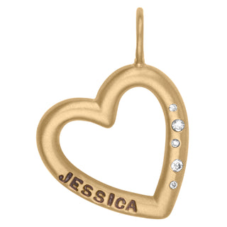 Gold Brushed Name Open Heart Charm