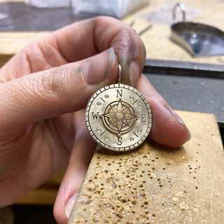 Silver Raised Compass Round Charm